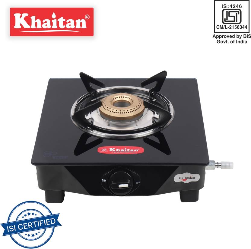 Khaitan 1 Burner BPJIO Black Glass Manual Gas Stove Price in India