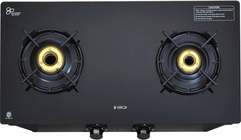 Elica CREST 266 NERO Glass Manual Gas Stove