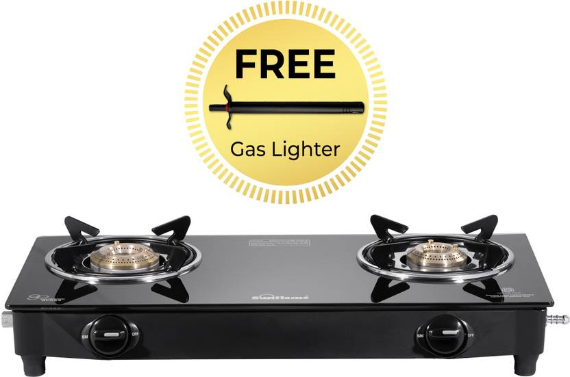 Sunflame Maleo 2 Burner with Free Lighter Glass Manual Gas Stove Price