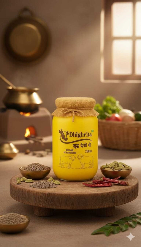 dhighrita Premium A2 100% Pure Desi Hand-Churned Ghee 250g