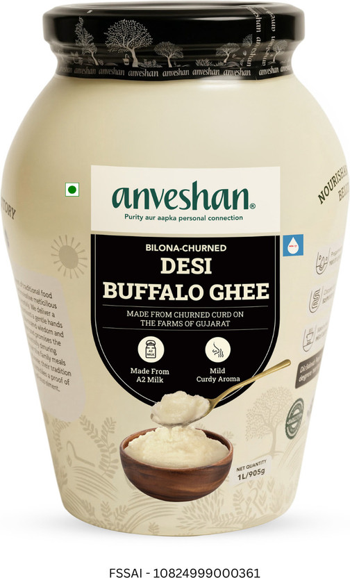 Anveshan Grass Fed Bilona Buffalo Ghee Mason Jar