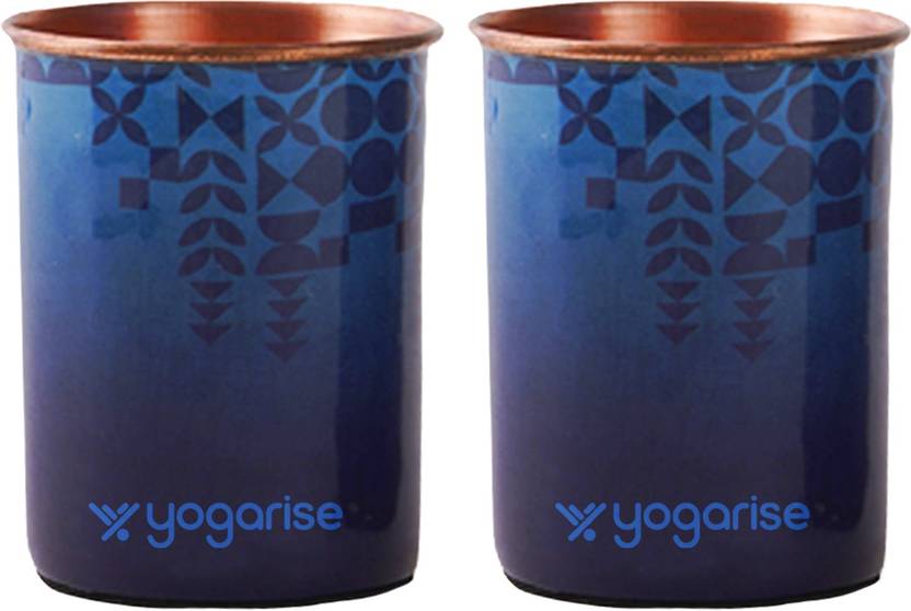 Yogarise (Pack of 2) Printed Copper Water Bottle with 2 Glasses