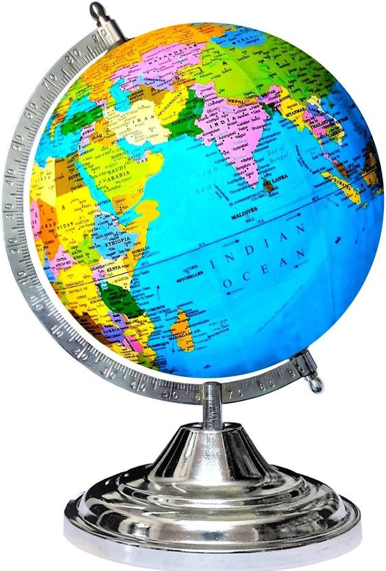 VALENCIA Steel Globe 15"Height, 12 Inch Diameter for Kids/Students/School/Educational/Office Table, Desk and Home Décor Rotating Laminated Political Geography Study Blue World Globe