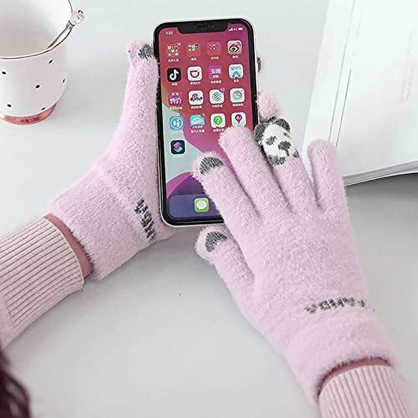 FIRMED STRING Woven, Self Design, Printed Winter Women Gloves