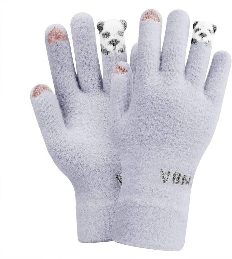 FIRMED STRING Woven, Self Design, Printed Winter Women Gloves