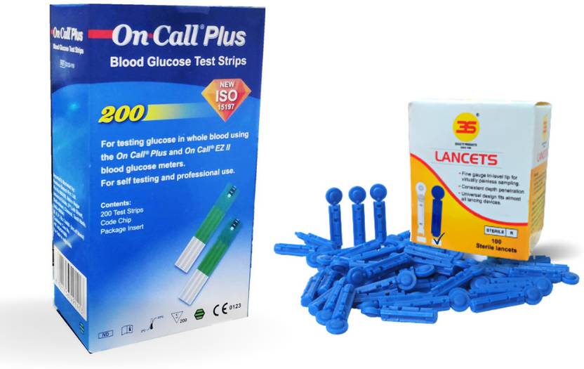 On Call Plus 200 Blood Test Strips (Long Expiry) with 100 pcs Painless