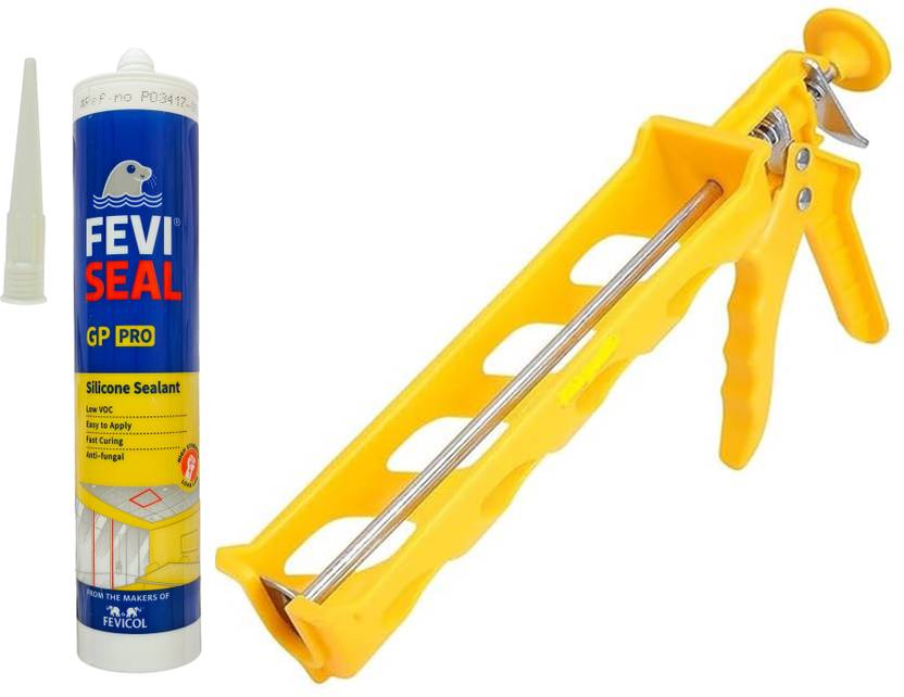 Inditrust Fevi Seal Acetoxy Silicone Sealant with ABS Plastic Silicon gun (Pack of 2) Standard