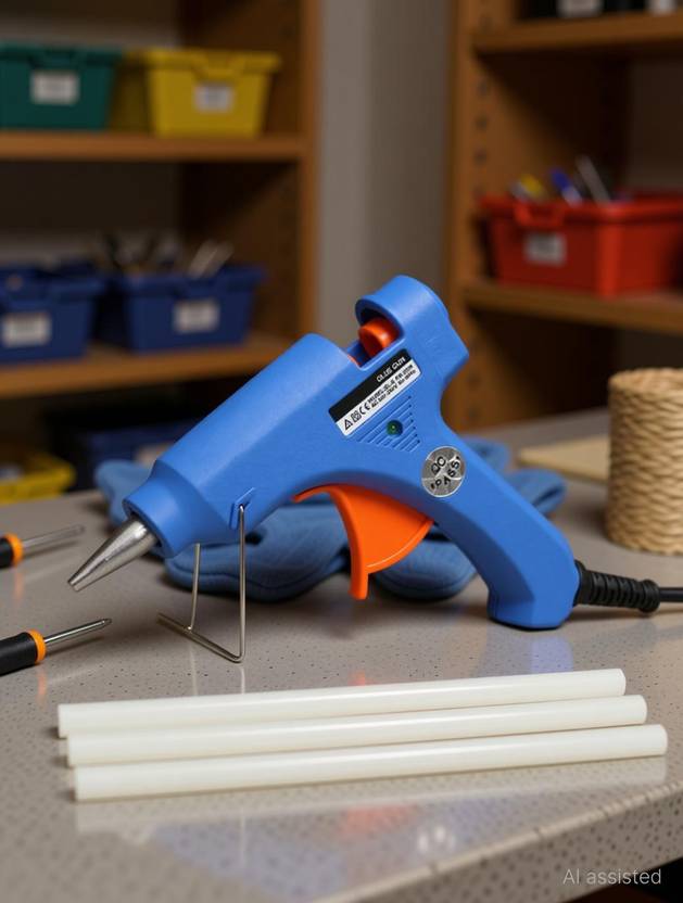 bandook mini Hot Melt Glue Gun- 20W with On/Off Switch, LED Indicator and 3 Adhesive Milky Glue Sticks for Art & Craft and General Repairs Standard Temperature Corded Glue Gun