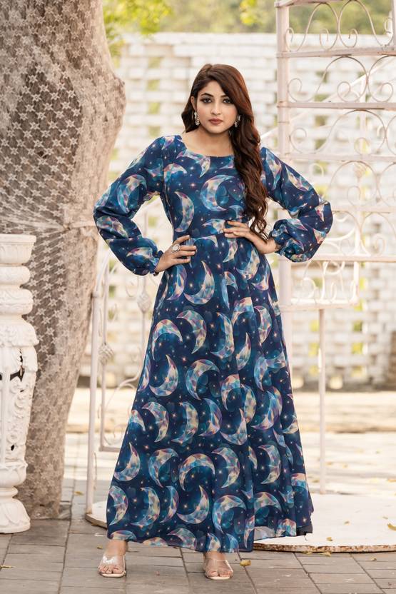 SARINKU Printed, Geometric Print Georgette Stitched Flared/A-line Gown