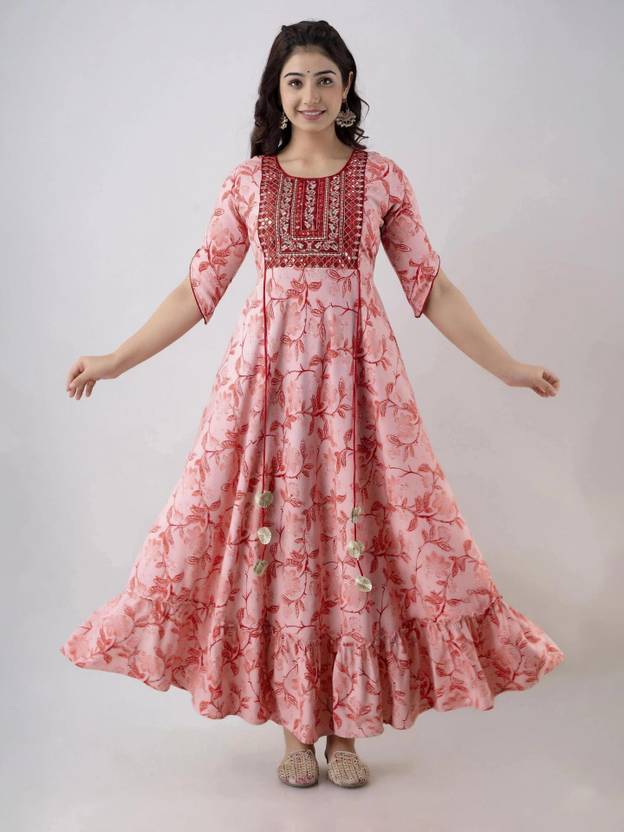 ftDiva Printed Viscose Rayon Stitched Anarkali Gown