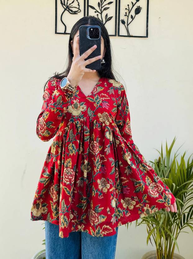 NEW4U Geometric Print Viscose Rayon Stitched Flared/A-line Gown