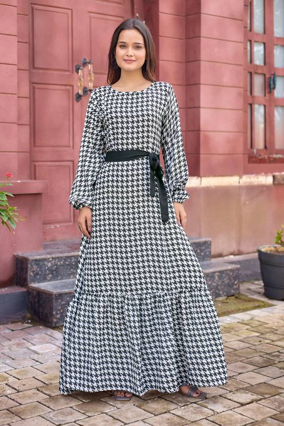 SARINKU Printed Crepe Stitched Flared/A-line Gown