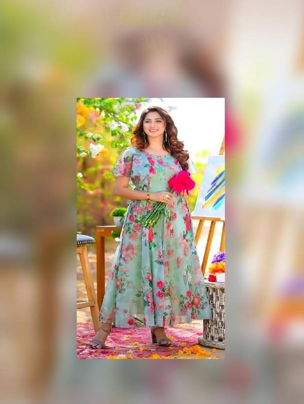Rudramani Fab Women Maxi Light Green Full Length Dress