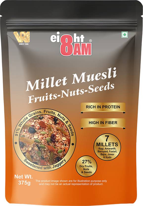 8AM Millet Muesli 91% Whole Grains, Fruits, Nuts & Seeds Rich In Protein & Fiber | Mixed Millet