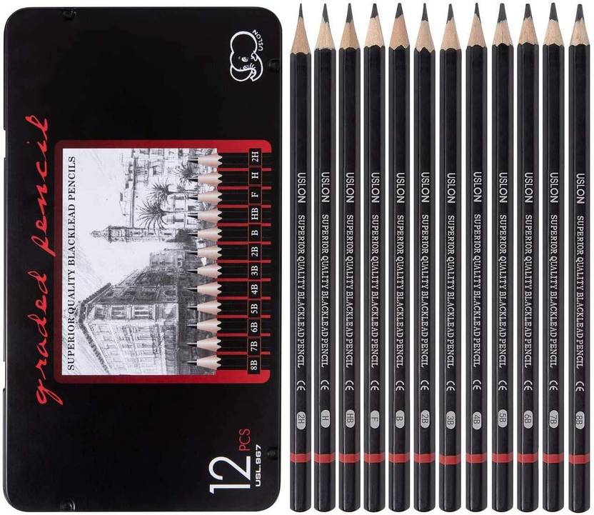 SKYGOLD USLON 12 SHADES GRADED DRAWING PENCIL SET FOR ARTISTS (BLACK