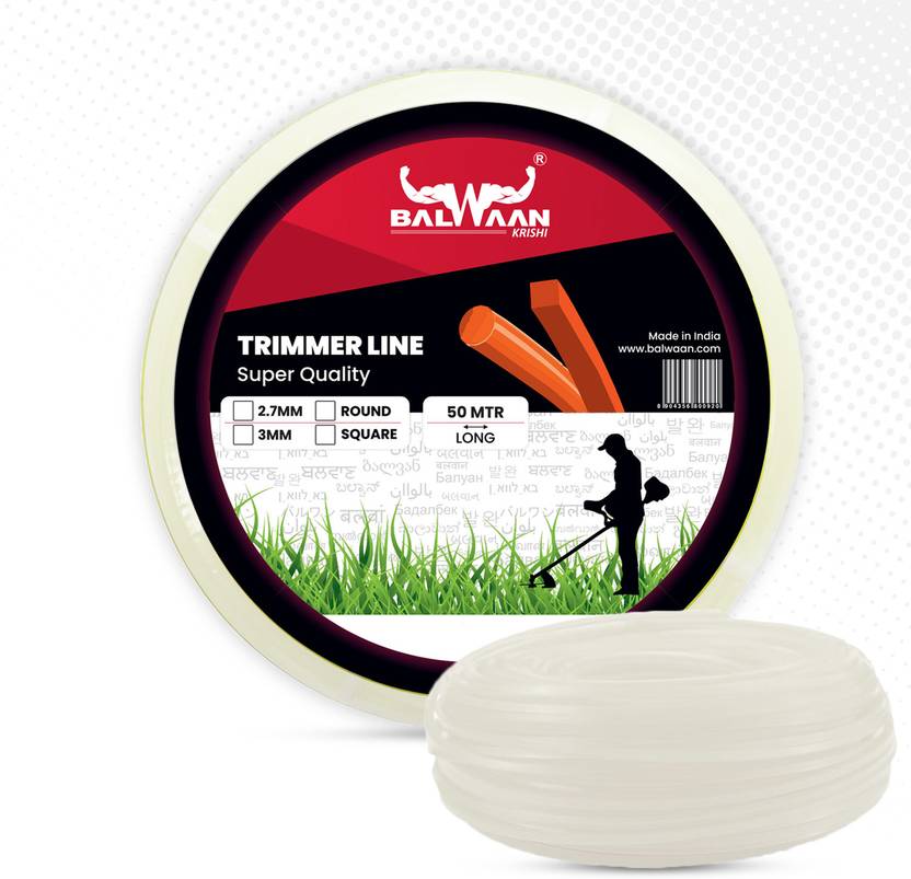 Balwaan Krishi Trimmer Line Nylon Rope Bundle for Brush Cutter (50m, 3mm Square) Cordless Grass Trimmer