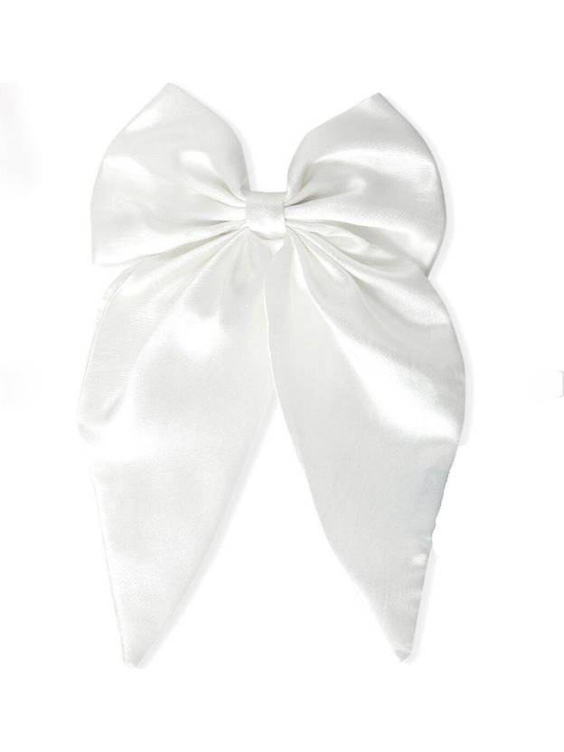 Dressberry Big Satin Long Ribbon White Bow Hair Clip for Women Girls Hair Accessories z Hair Clip