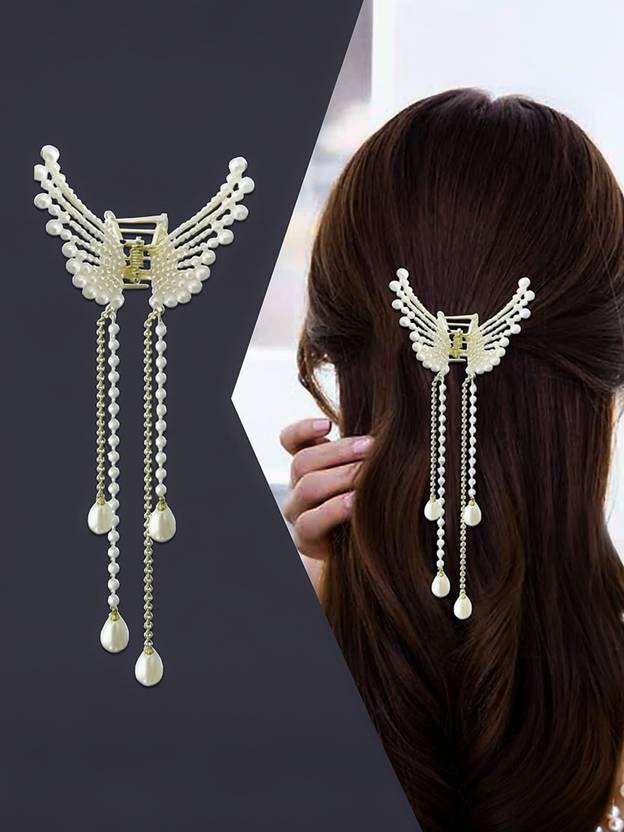 Trendy Club Pearl Butterfly Metal Clutcher Clips for Women Pack of 1 Hair Claw
