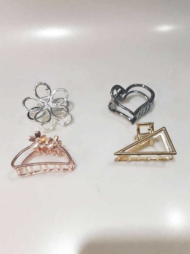 ANVIK Hair Accessories 4Pcs Hollow Hair Clips Medium Metal Clutchers Golden Silver Bronze for Girls and Women Geometric Clamps Hair Clutchers Metal Hair ties Hair Claw