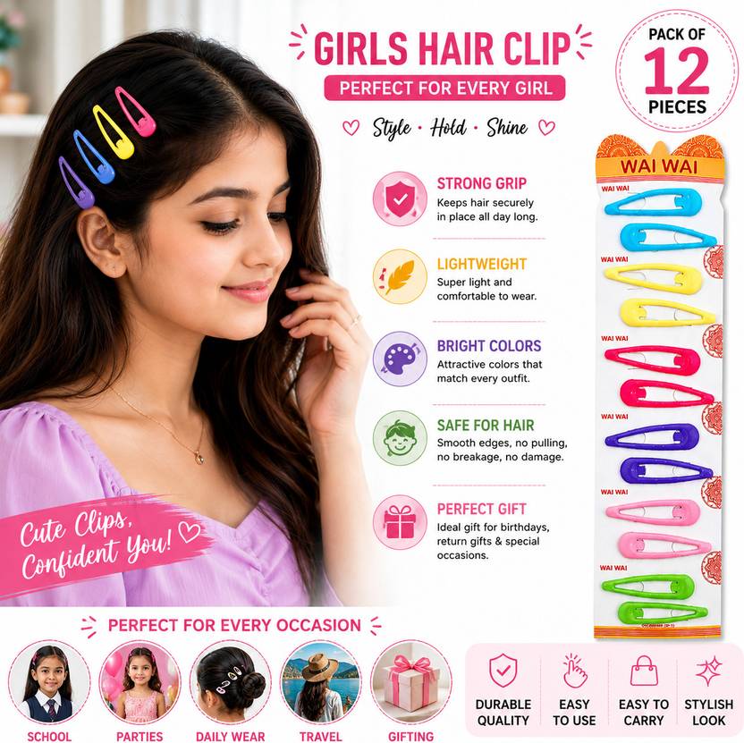 Radiant Gems Tic Tac Hair Clips for Women & Girls (12 Pieces) Hair Accessories for Girls Tic Tac Clip