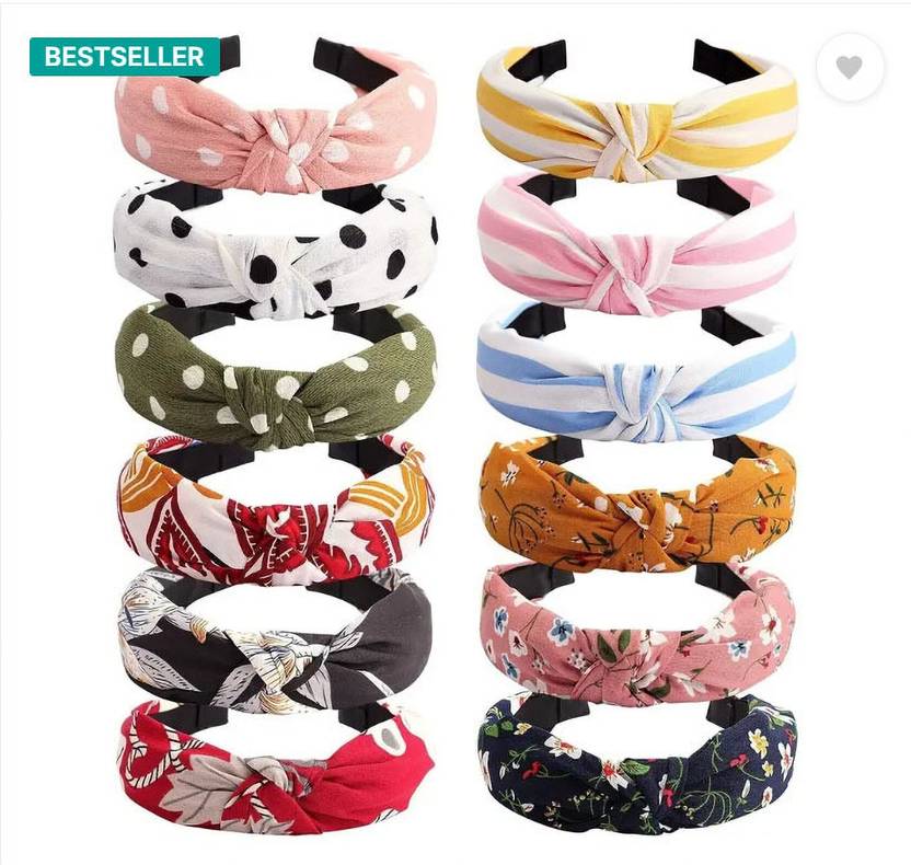 Ashkash 2Pcs Korean Style Printed Design Plastic Turban Headband Accessories Head Band