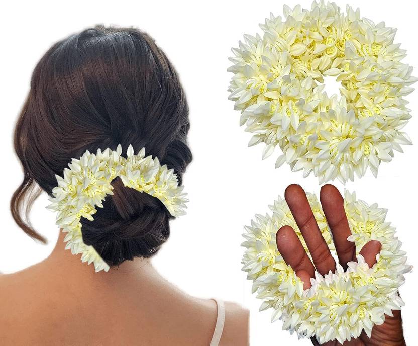locklux 2pcs Scented Mogra Artificial Flower Gajra Scrunchie Bun, Girls&Women Fancy Band Bun