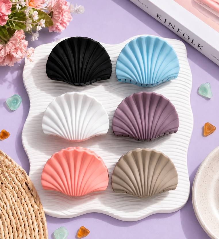 VANYALIFESTYLE 6PC Shell-Shaped Hair Claw Clips for Women & Girls | Korean Hair Clutcher Hair Claw