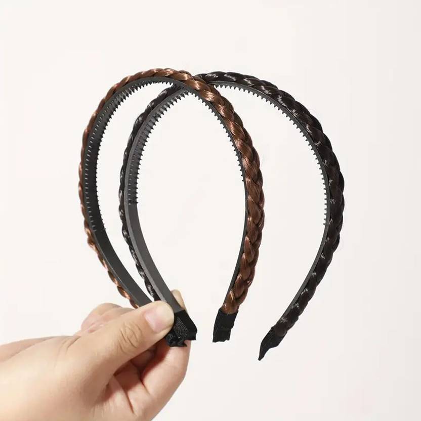 Ashkash 2pcs Elegant Braided Non-Slip Synthetic Fiber Headband for Women Hair Band