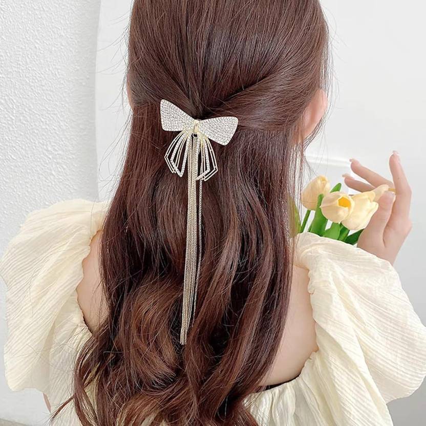 Glitchez Trendy Crystal Hair Clip Bow Rhinestones Barrette Girls & Women Metal Hair Clip Hair Clip
