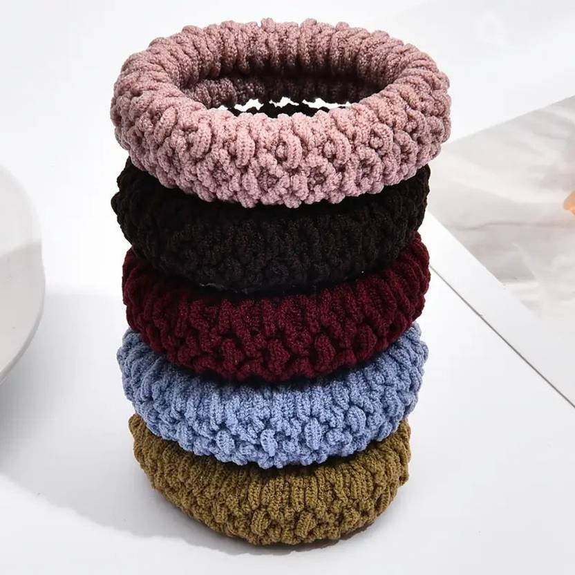 Ashkash 5pcs Solid Color Hair Ties Band Thick Messy Bun Scrunchies for Girls Rubber Band