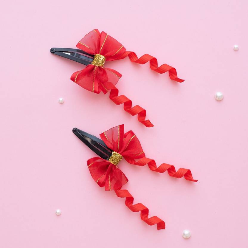 RibbonCandy A pair of shiny organza bows on tic-tacs with cute danglers - Red, Gold Tic Tac Clip