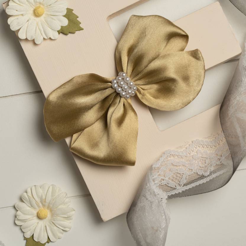 RibbonCandy Pearl Detailed Cute Satin Bow on Alligator clip - Ivory Hair Clip
