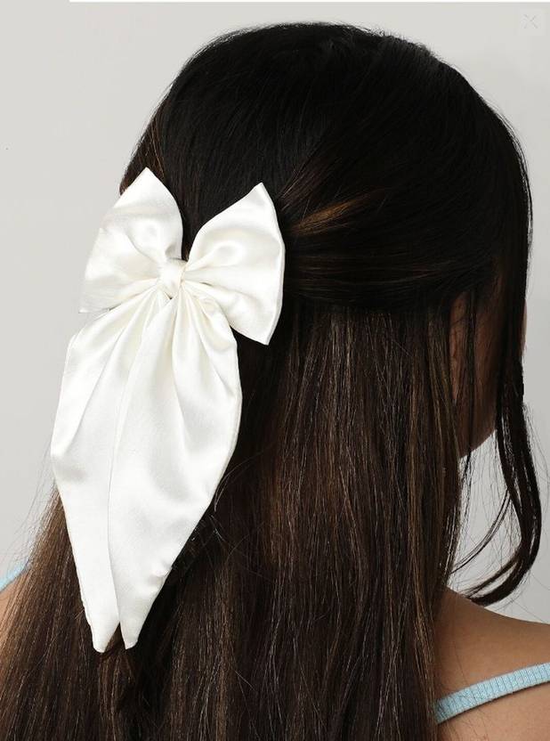 SZN Big Satin Layer Long Ribbon White Bow Hair Clip for Women Girls Hair Accessories Hair Clip