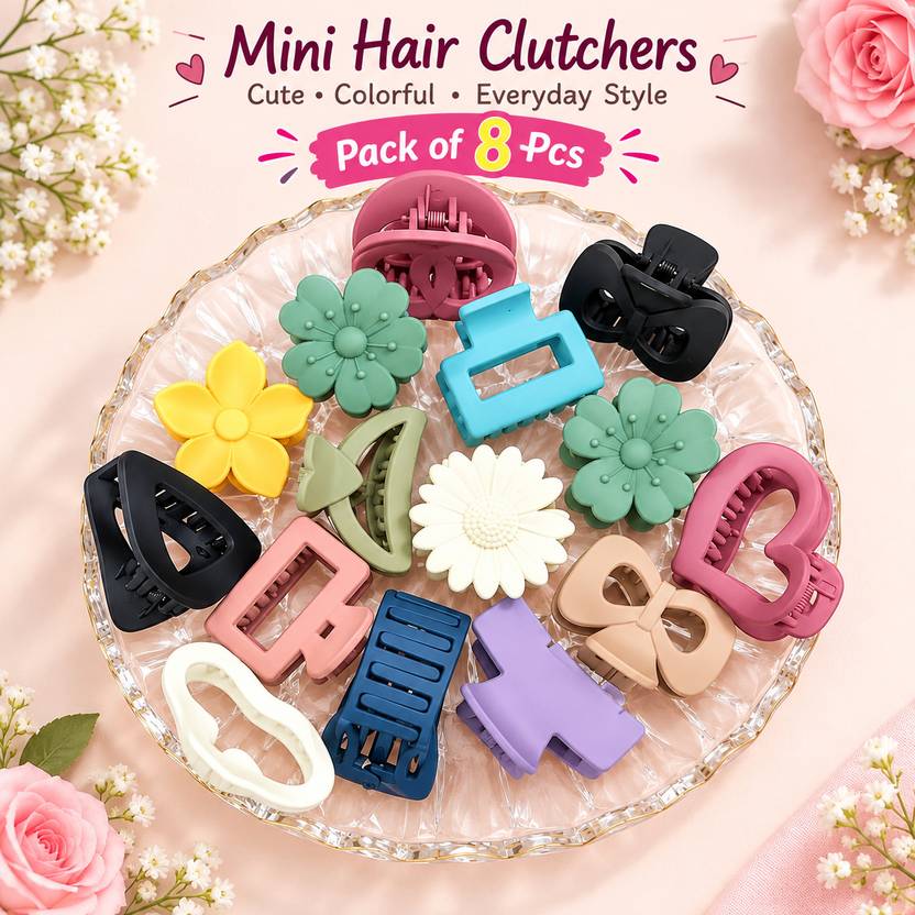 VANYALIFESTYLE 8Pc Korean Mini Hair Claw Clips for Women & Girls | Matte Hair Clutcher Hair Claw