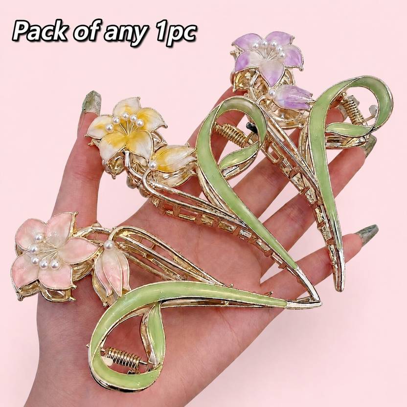 VANYALIFESTYLE Pack of 1Pc Lily Floral Hair Claw Clip for Women|Metal Hair Clutcher|Claw clip Hair Claw