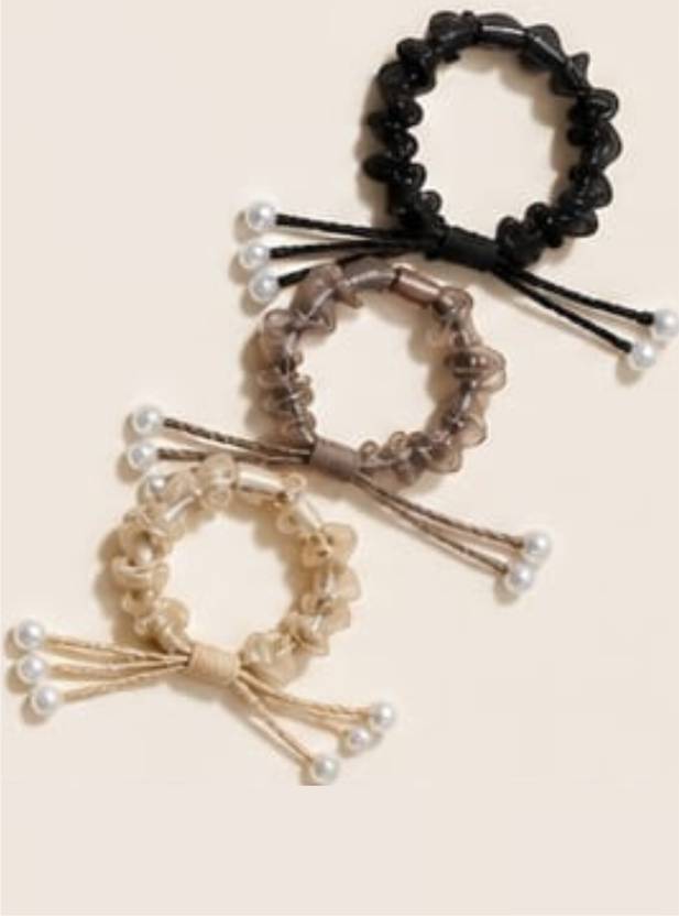 BMNM Women Pearl Bow Scrunchies Set of 3 | Glitter Hair Ties | Trendy Accessories Rubber Band