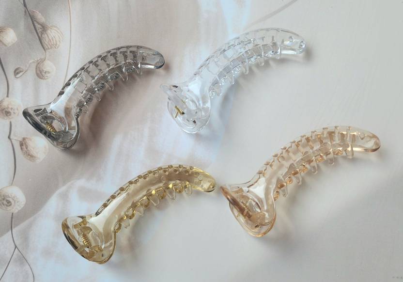 ANOUK Korean Banana Claw Clip Clutcher for Girls & Women in Glossy Finish-Pack of 4 Banana Clip