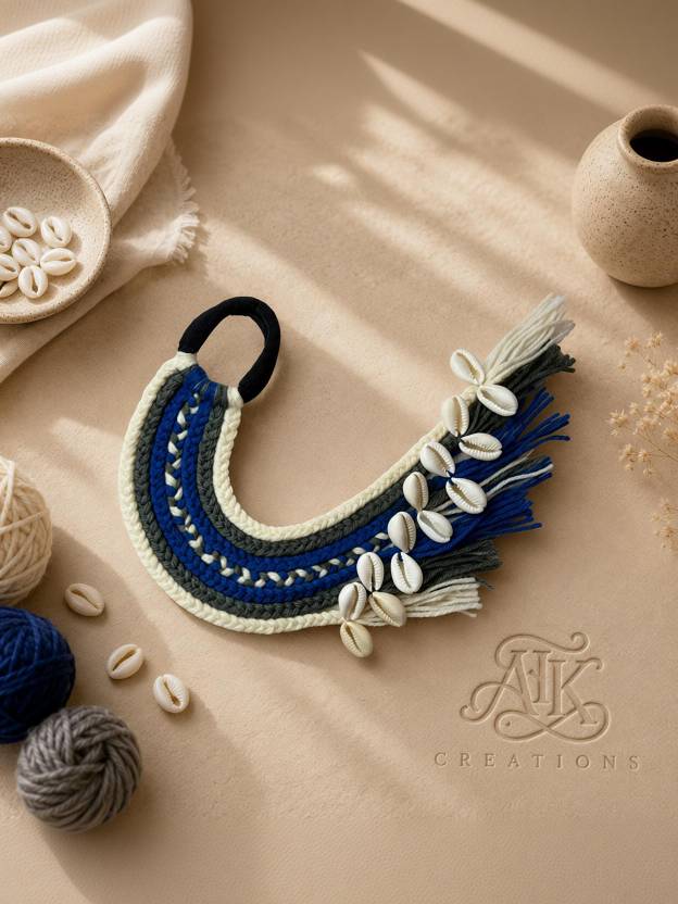 ATK Creations Blue Grey Boho Hair Ornament Rubber Band