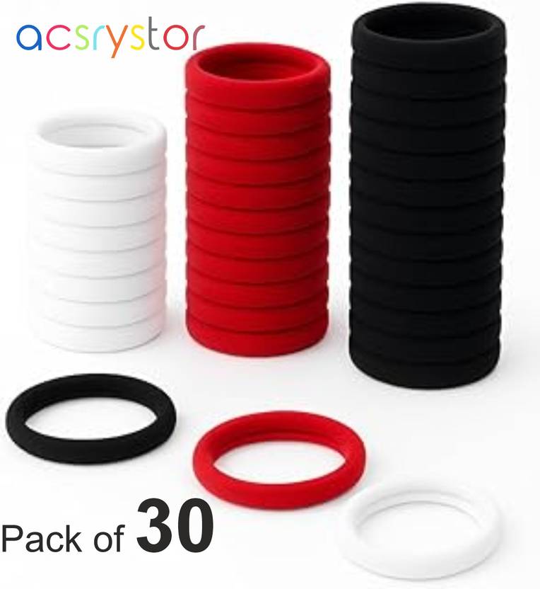 acsrystor 30 Pcs Black, White and Red Rubber Band for Women and Girls/ Soft and Elastic Rubber Band