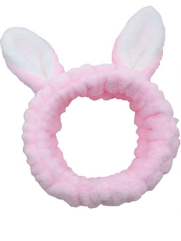 MOMISY Bunny Ear Make Up Face Washing Shower Hair band Headband For Women-Pink-White Head Band