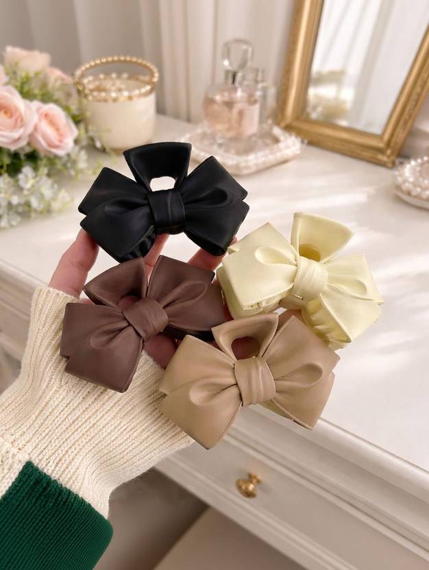 Glitchez Korean Style Bow Shaped Hair Clutcher Clips for Women and Girls |Set of 4 Clips| Hair Claw