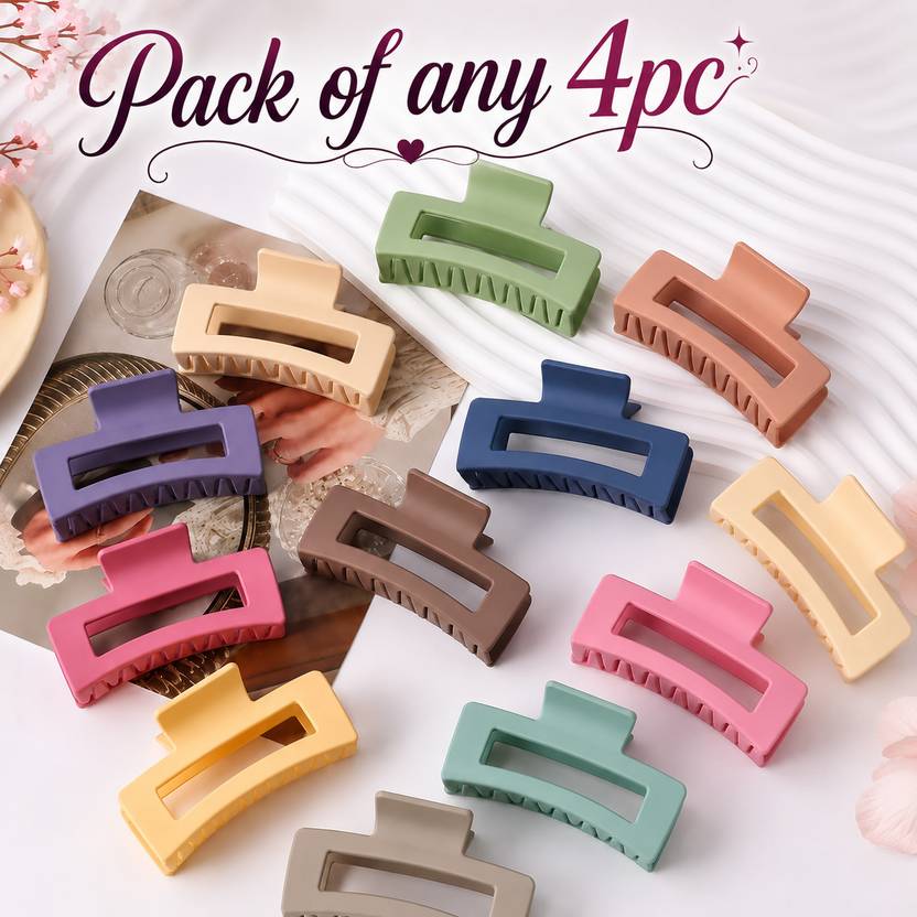 VANYALIFESTYLE Multicolor Matte Finish Square Hair Clutchers for Women & Girls (Pack of 4) Hair Claw