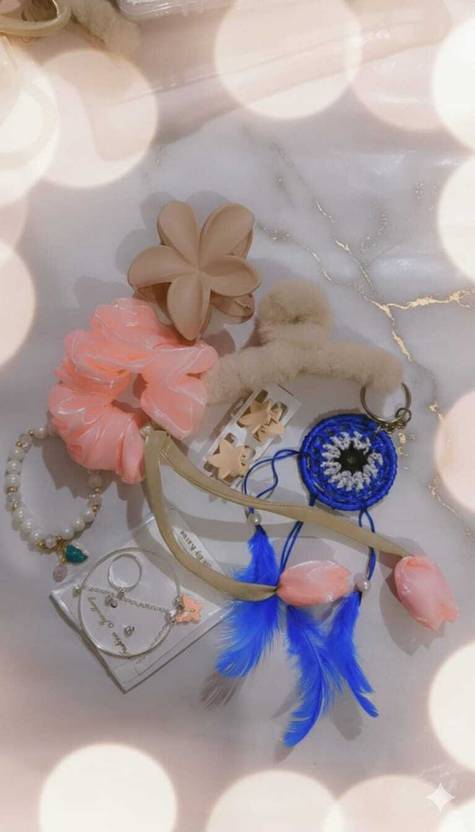 RAJNI handicraft Traders Hair Clature Set for Girls with 1 Scrunchies Pendant Evil Eye Keychain Braclete Hair Accessory Set