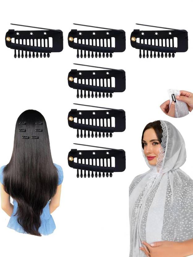 HONEY ACCESSORIES 6Pcs Chunni Dupatta Clips with Safety Pin, 10-Teeth Strong Chunni Grip Hair Clip Hair Pin
