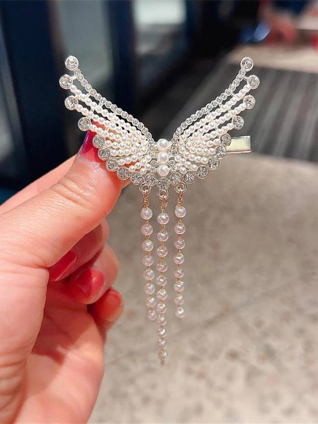 Blubby Pearl Tassel Butterfly Metal Clip Korean Hair Accessories For Girls Woman Hair Clip