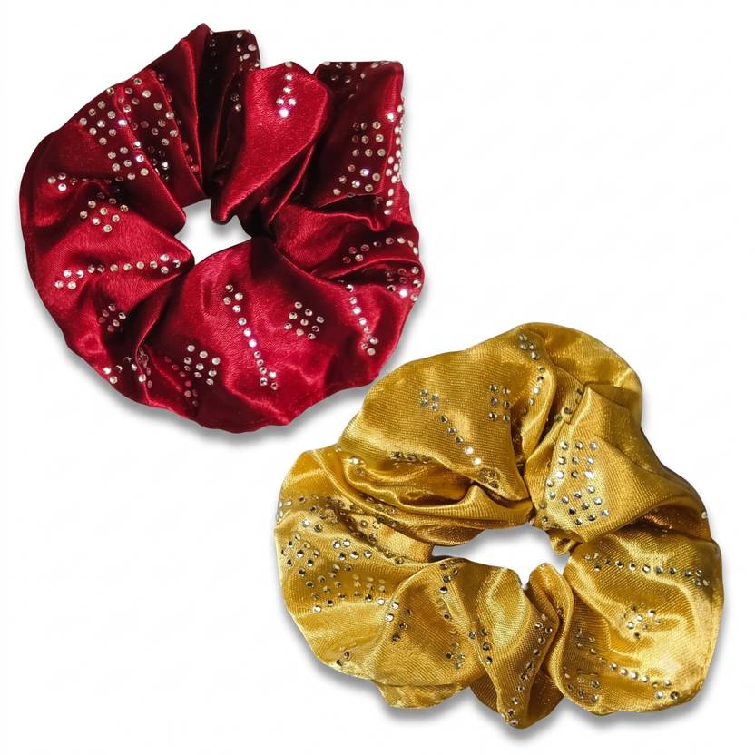 verona moss TARA Satin Silk Embellished Rhinestone Scrunchies Hair Band