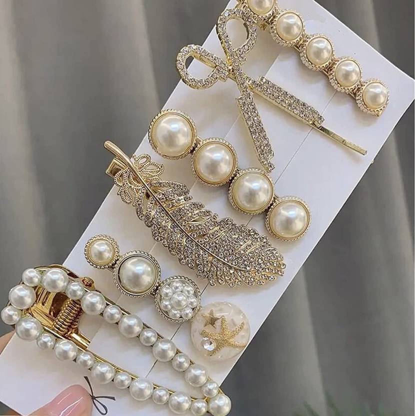 locklux Korean Metal All Pearls Clips For Weddings&Party Fancy Bridal Style Women Clips Hair Clip