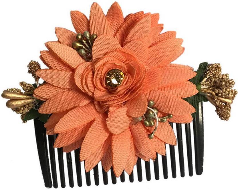 AROOMAN ™ Bridal Fancy Hair Accessories Floral Clip Side Comb Juda Pin for Women and Girls Pack-01,Color-Orange Hair Clip
