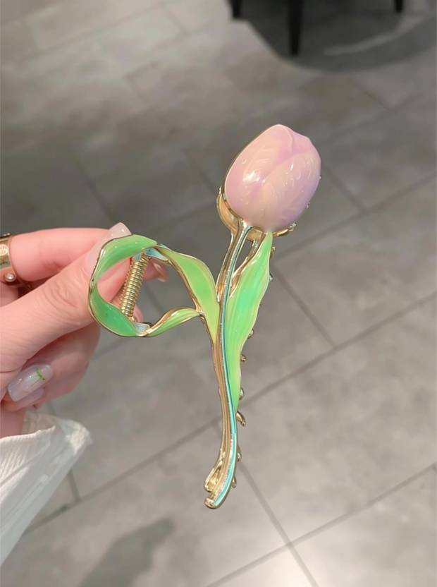 VANYALIFESTYLE Korean Tulip flower Metal Hair Clutcher for Women Fancy Wedding Party hair Clip Hair Claw