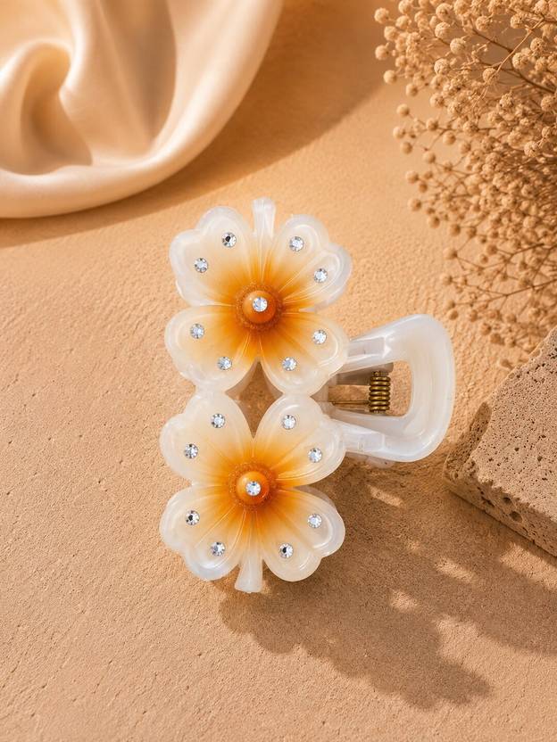 hautehandles White Floral Rhinestone Hair Claw Clip for Women Hair Claw